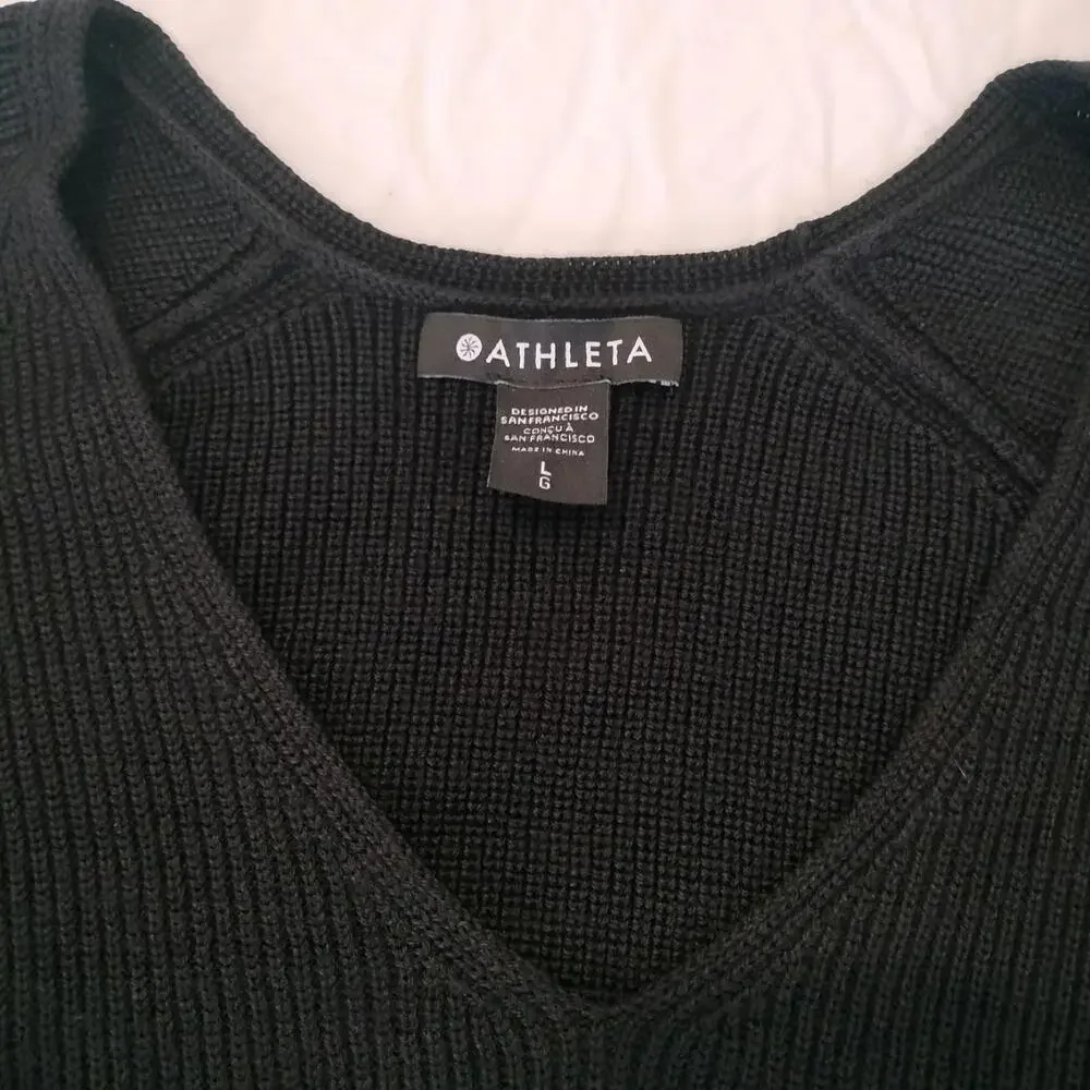 Athleta NWT Women's Black Hanover V-Neck Wool Blend Sweater Size Large - Picture 2 of 9